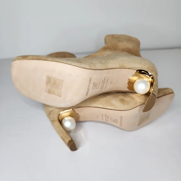 Nicholas Kirkwood Maeva Tan Ankle Boots with Pearl Heel Size 36